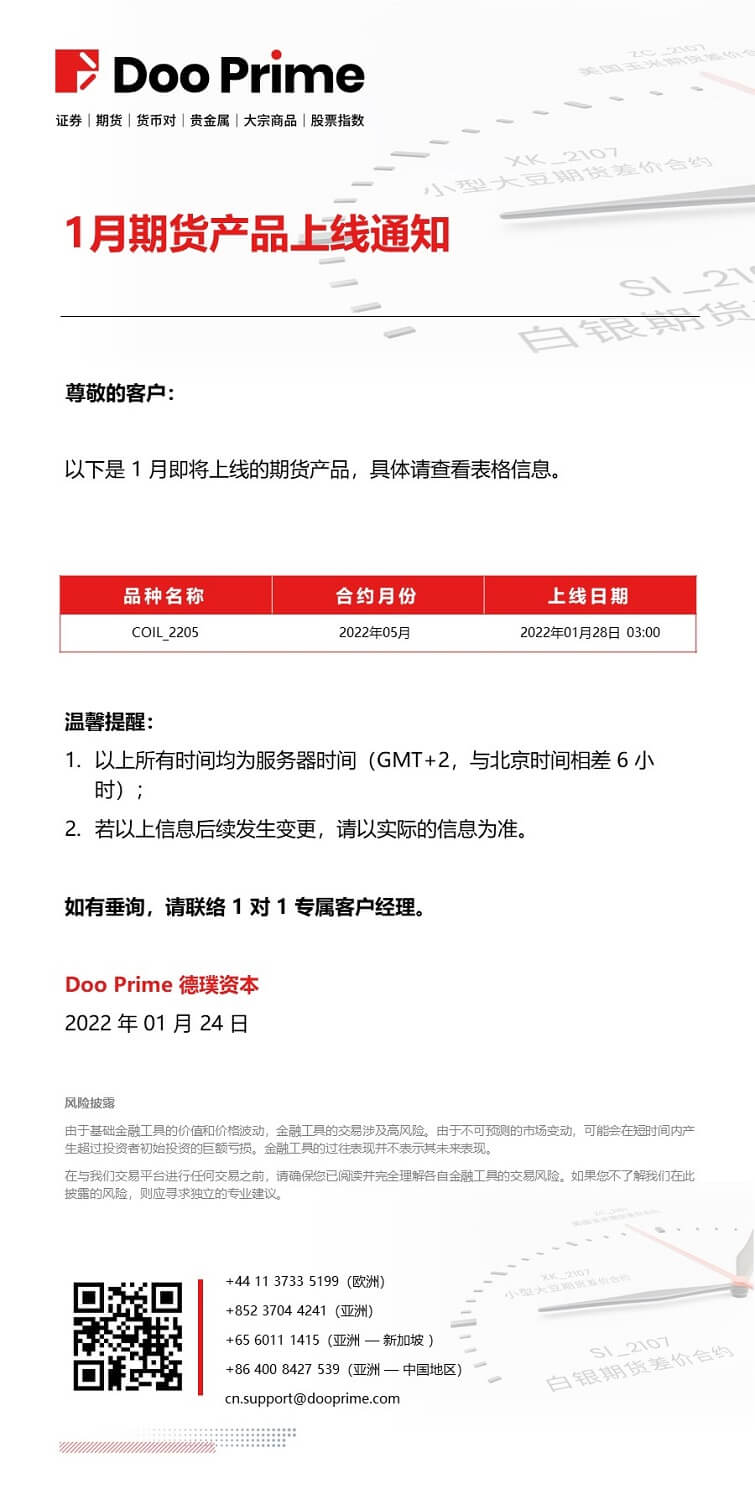 Doo Prime 1 月期货产品上线通知