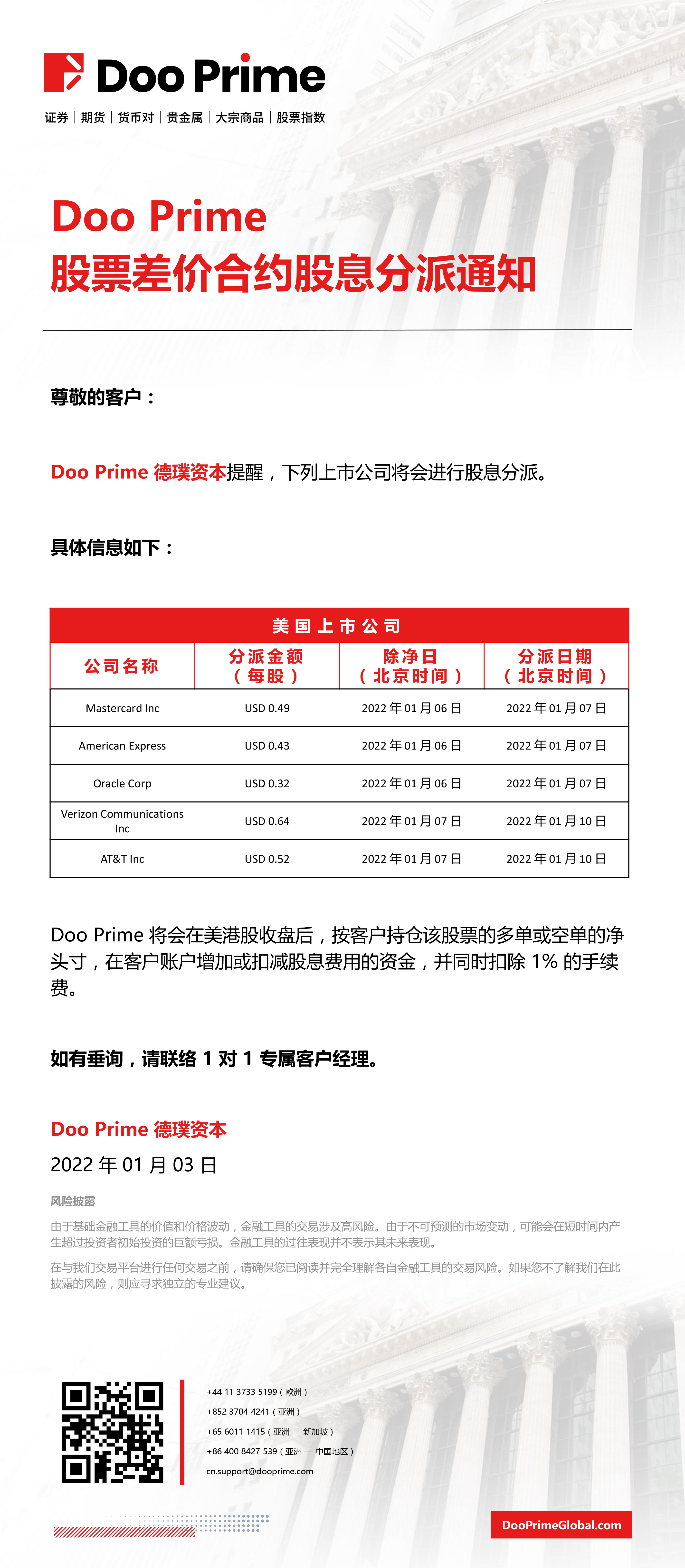 Doo Prime 股票差价合约股息分派通知