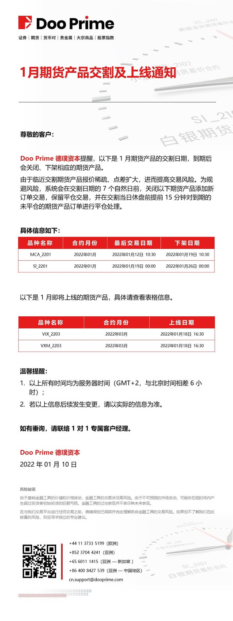 Doo Prime 1月期货产品交割及上线通知