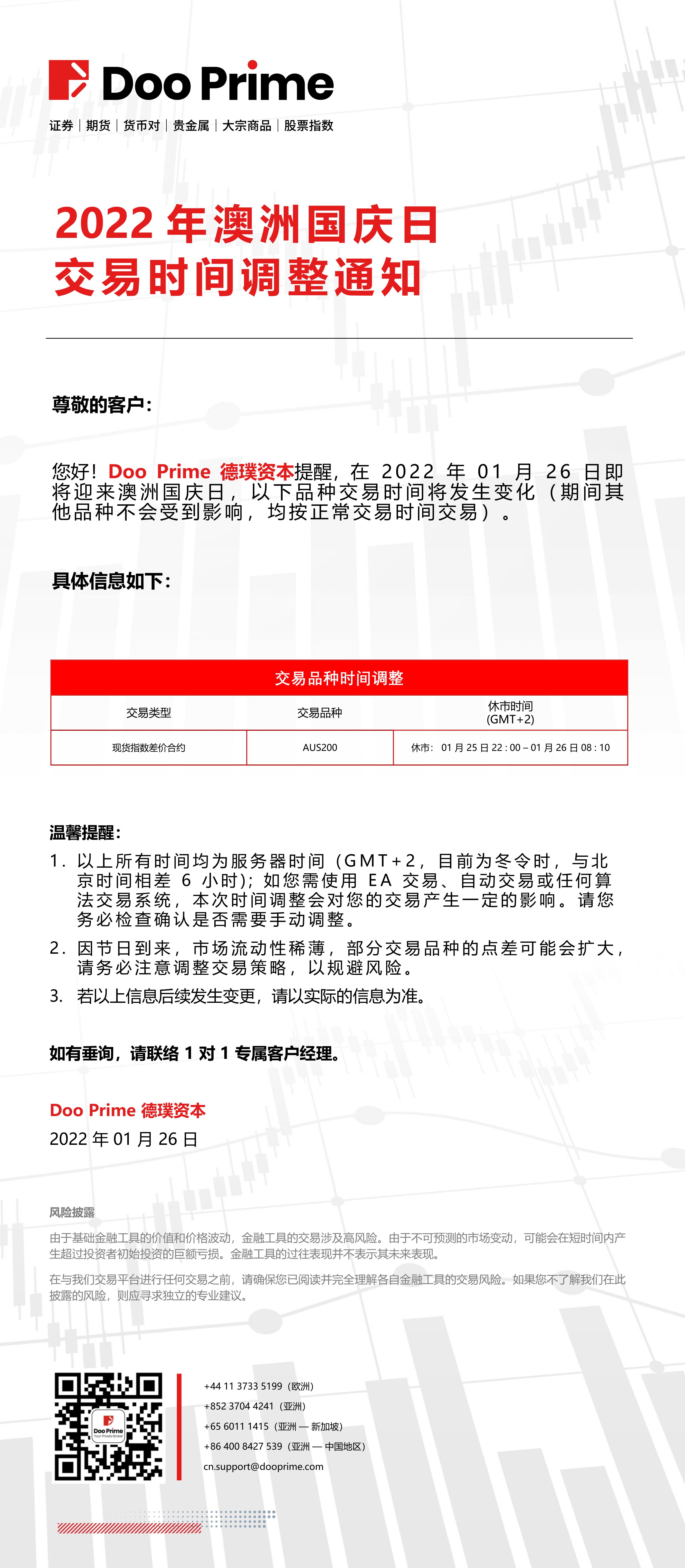 Doo Prime 2022 年澳洲国庆日交易时间调整通知