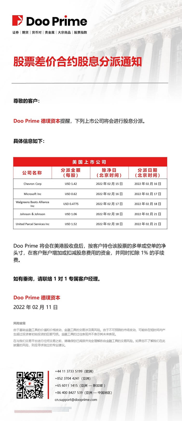 Doo Prime 股票差价合约股息分派通知