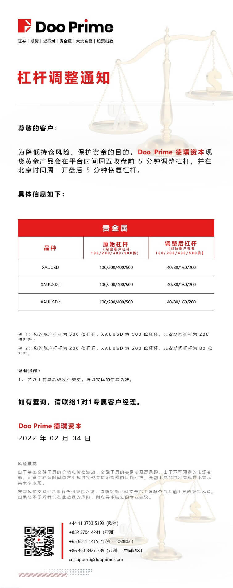 Doo Prime 杠杆调整通知