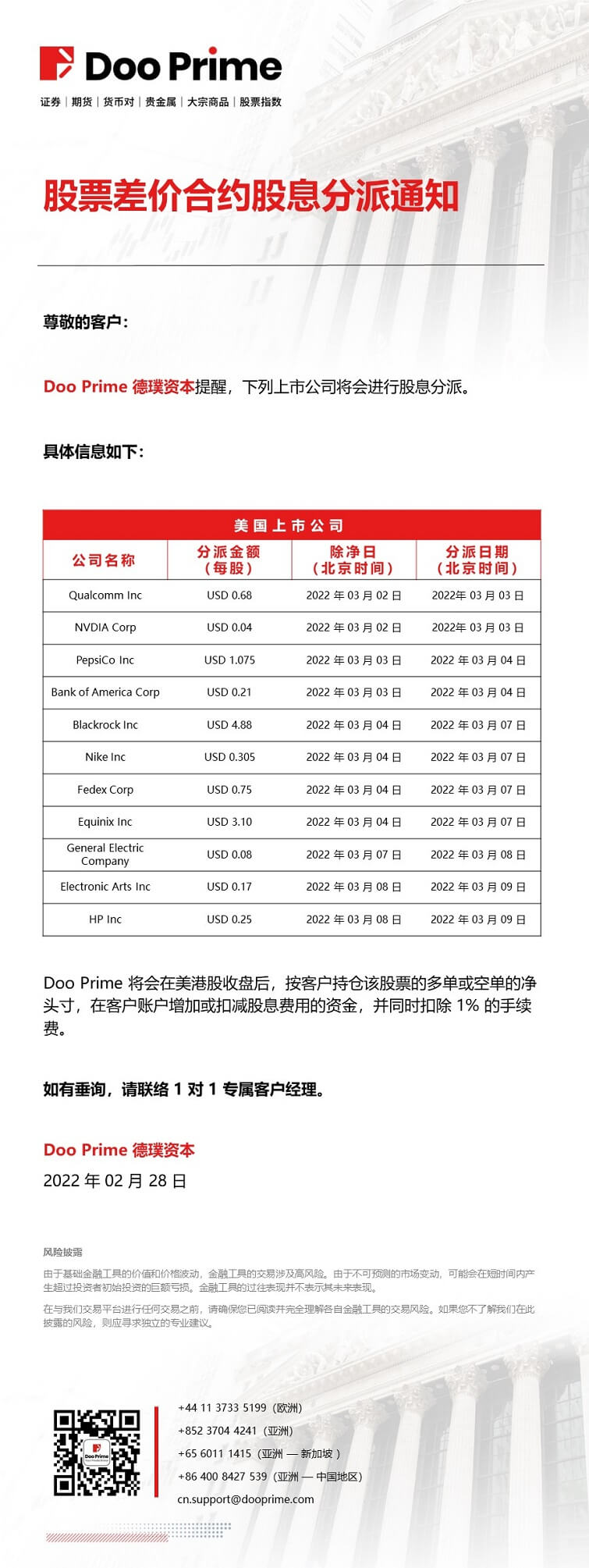 Doo Prime 股票差价合约股息分派通知
