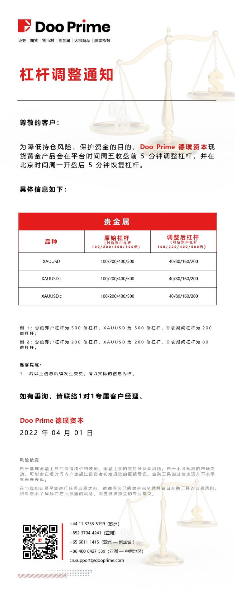 Doo Prime 杠杆调整通知