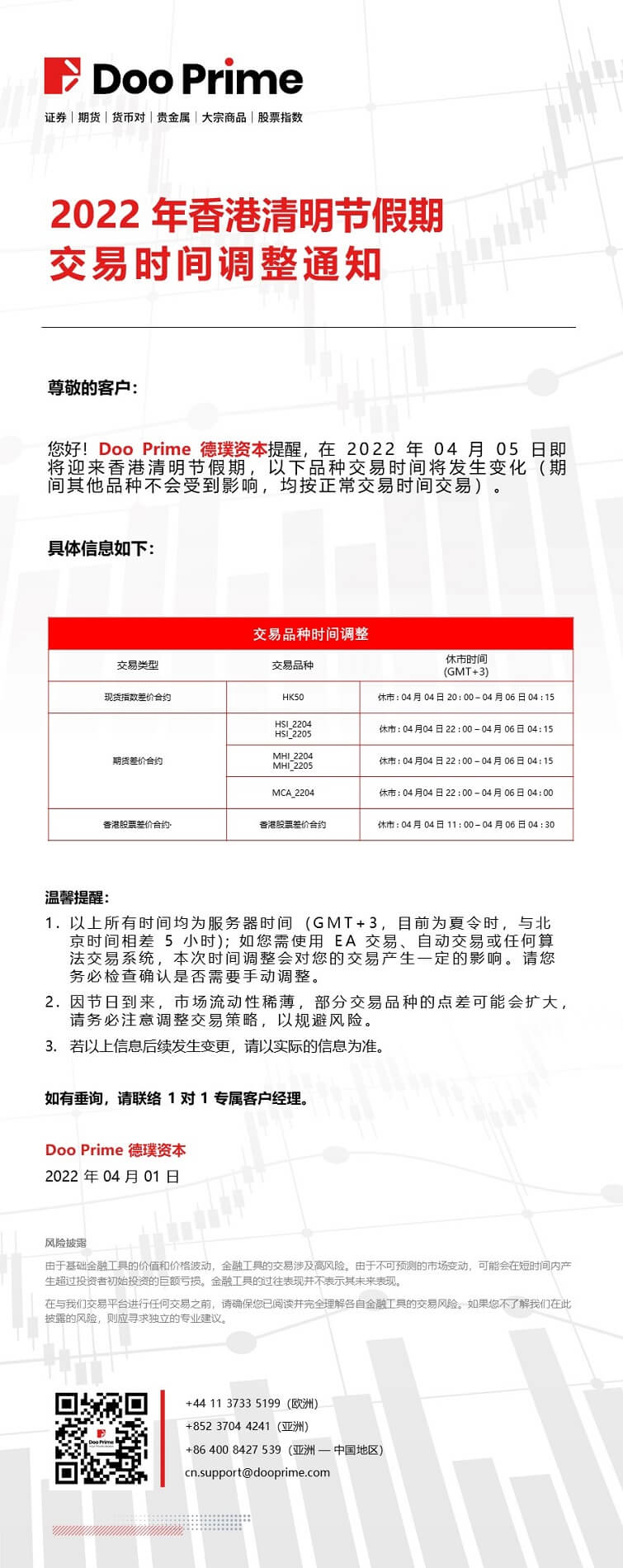 2022 年香港清明节假期交易时间调整通知