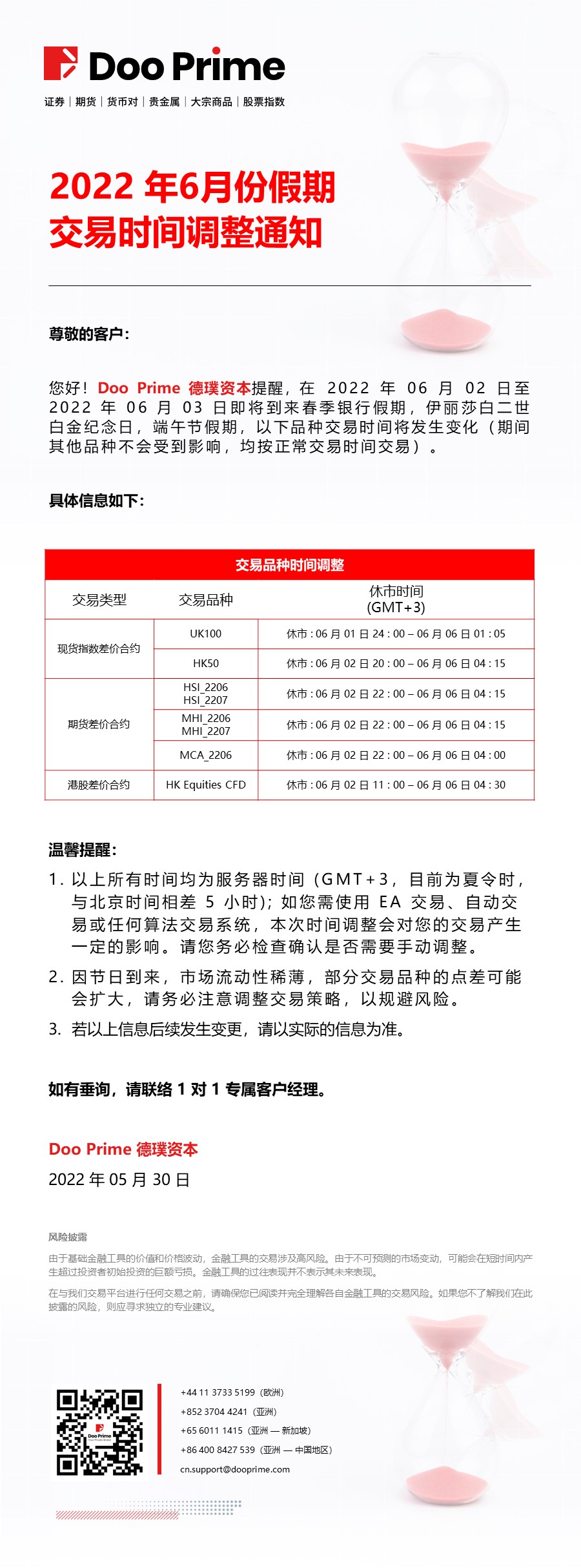 2022 年 6月份假期交易时间调整通知