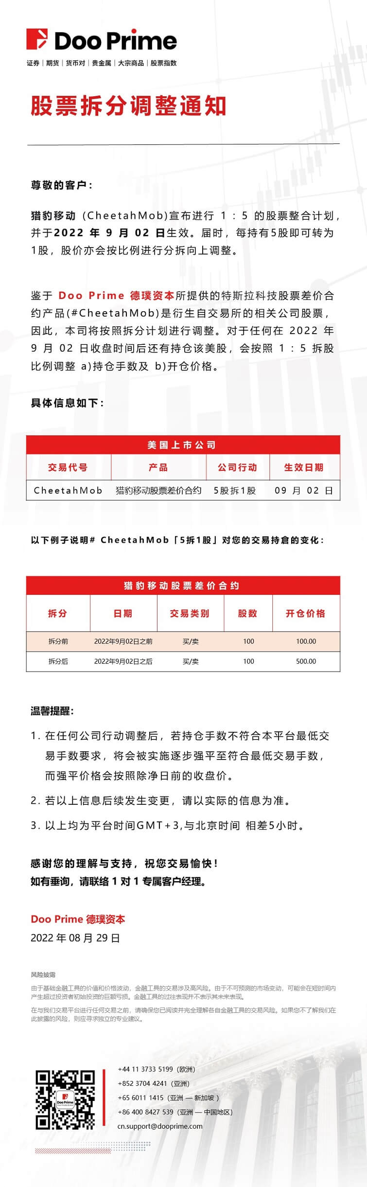 股票拆分调整通知