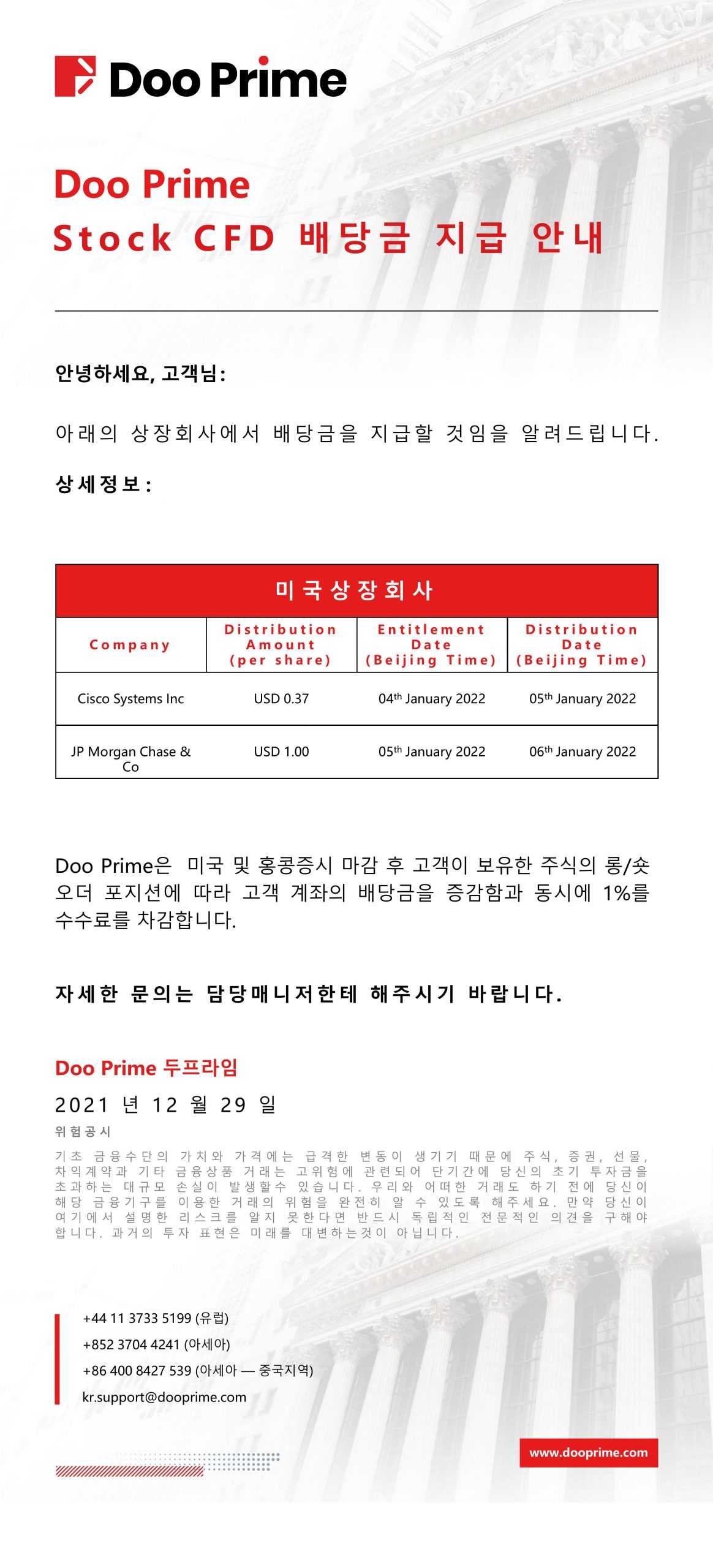 Doo Prime Stock CFD 배당금 지급 안내