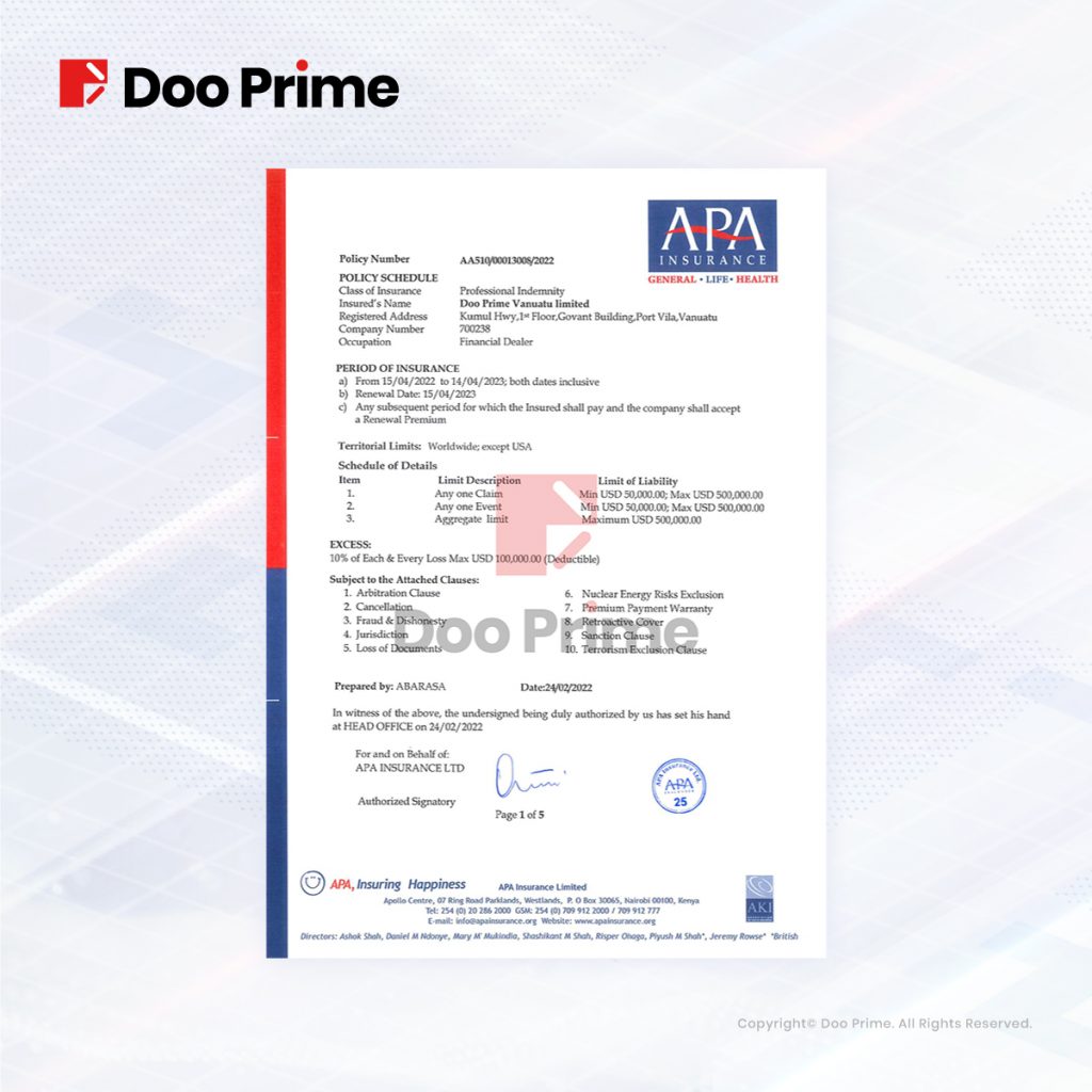 Doo Prime 전문 책임 배상 보험(PII) 재체결, 자금 안전 보장