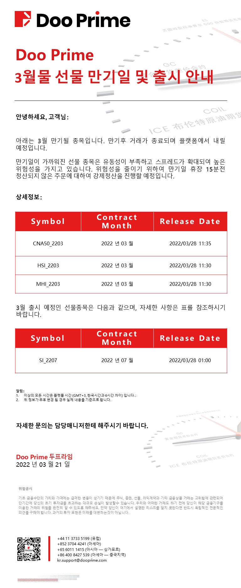 Doo Prime 3월물 선물 만기일 및 출시 안내