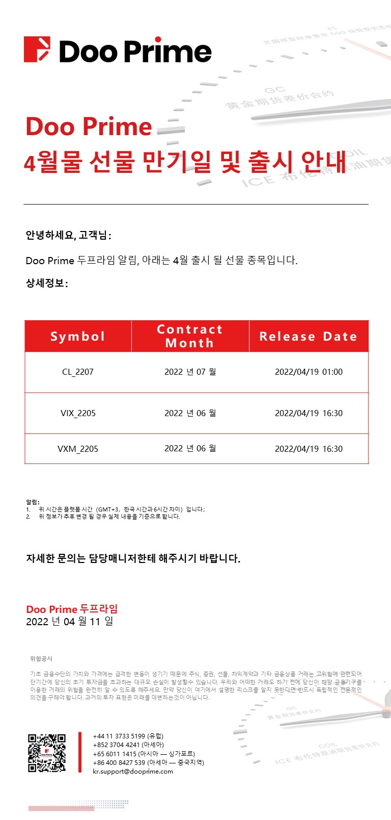 Doo Prime 4월물 선물 만기일 및 출시 안내