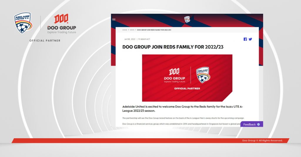 Doo Group 애들레이드 유나이티드 FC 와의 공식 파트너쉽 체결
