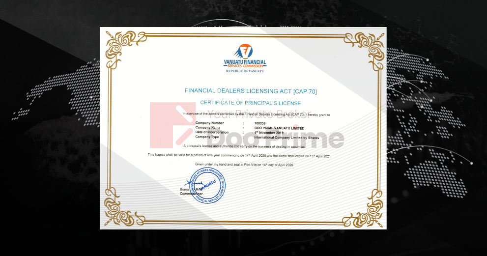 Vanuatu Financial Services Commission (VFSC) License Certificate of Doo Prime | www.dooprime.com