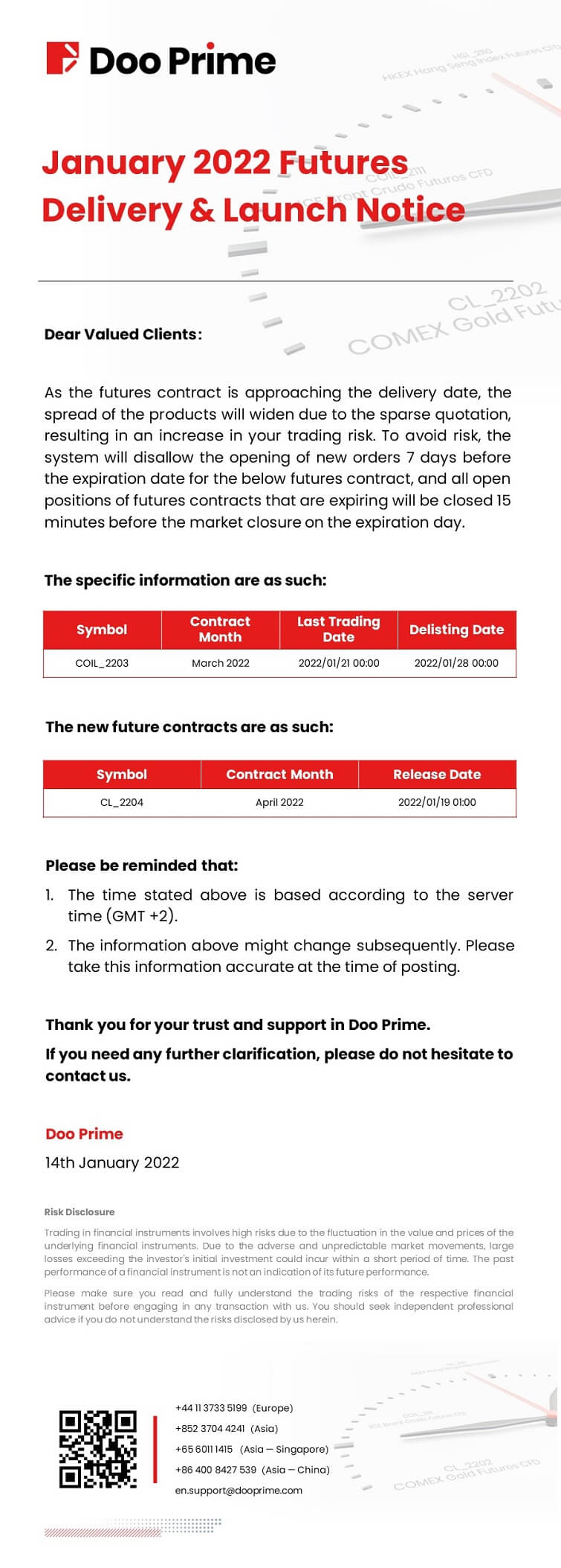 Doo Prime January 2022 Futures Delivery & Launch Notice