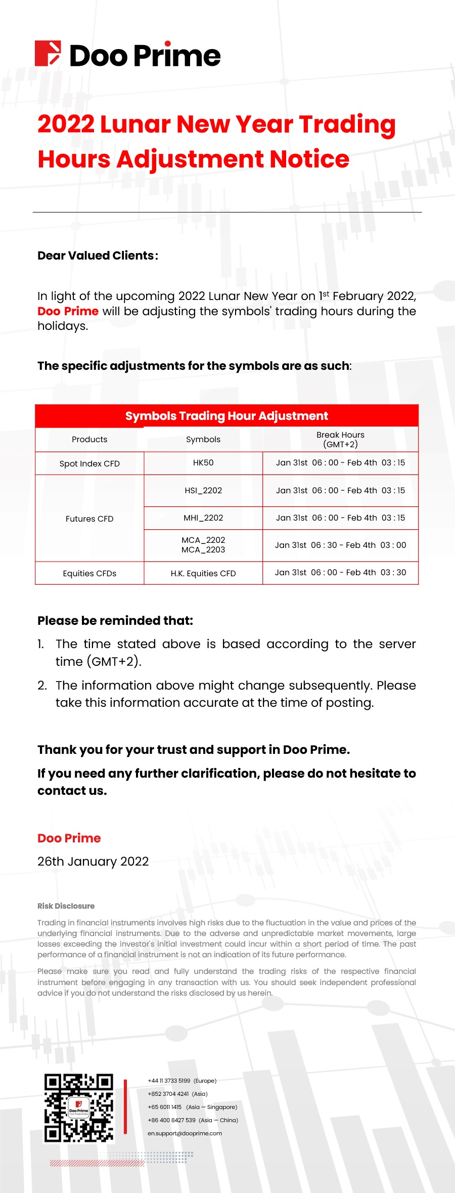 Doo Prime 2022 Lunar New Year Trading Hour Adjustment Notice