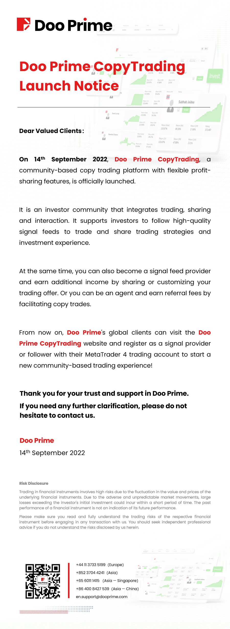 Doo Prime CopyTrading Launch Notice