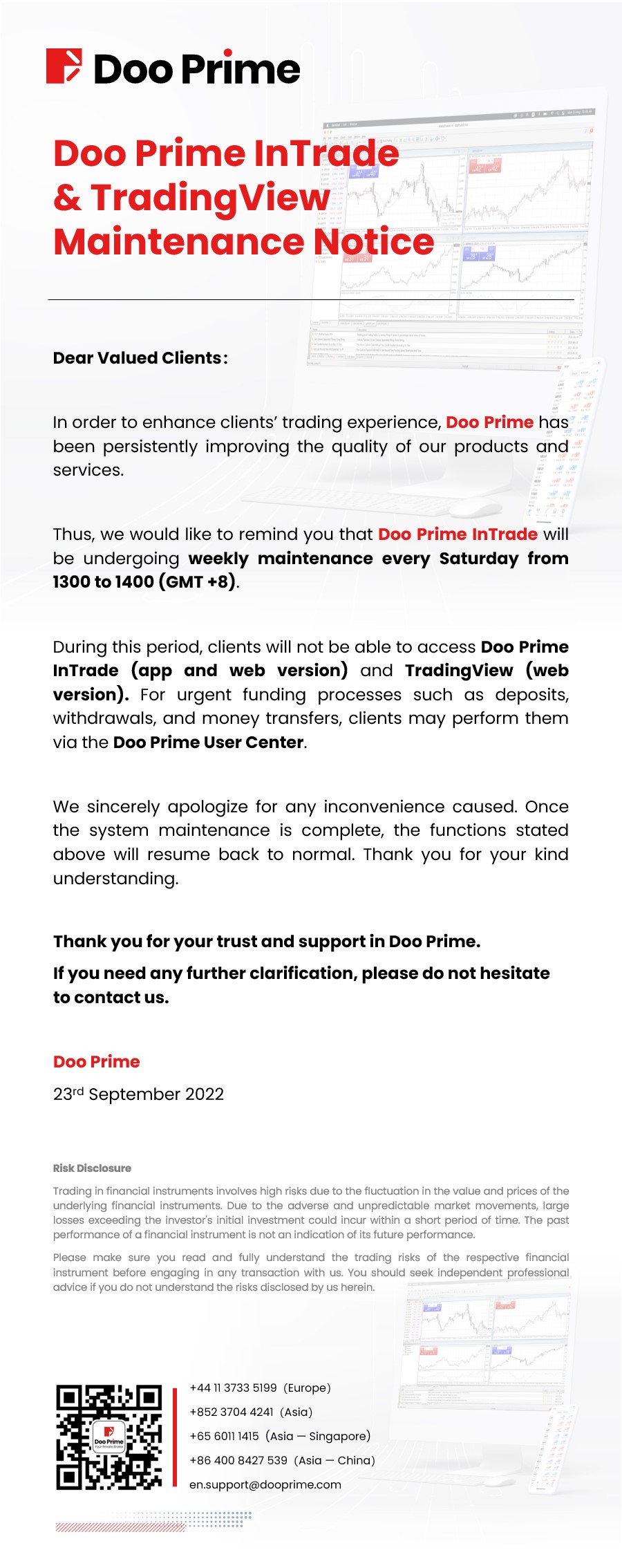 Doo Prime InTrade & TradingView ​ Maintenance Notice​