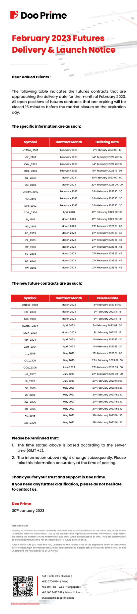 Doo Prime 2023 Futures Delivery & Launch Notice