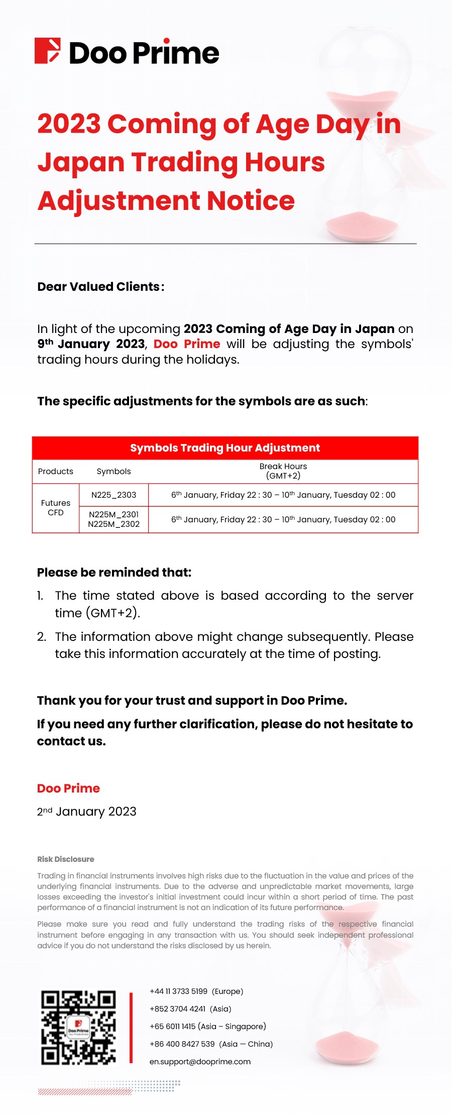 Doo Prime 2023 Coming Of Age Day In Japan Trading Hours Adjustment 