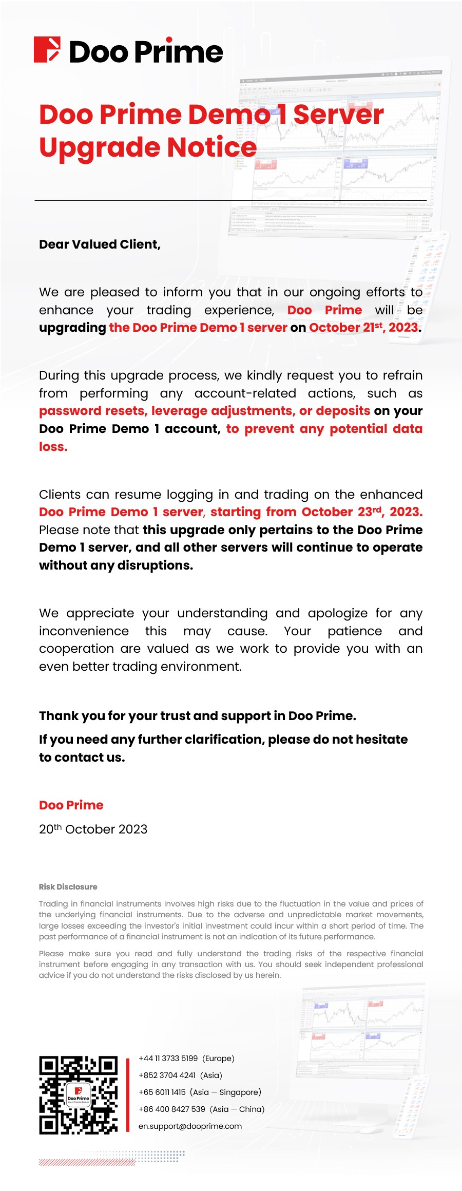 Doo Prime Demo 1 server upgrade notice