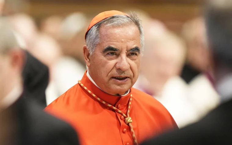 Senior Cardinal Angelo Becciu convicted of embezzlement, sentenced to five-and-a-half years in Vatican trial. 

Image Source: NBC News 