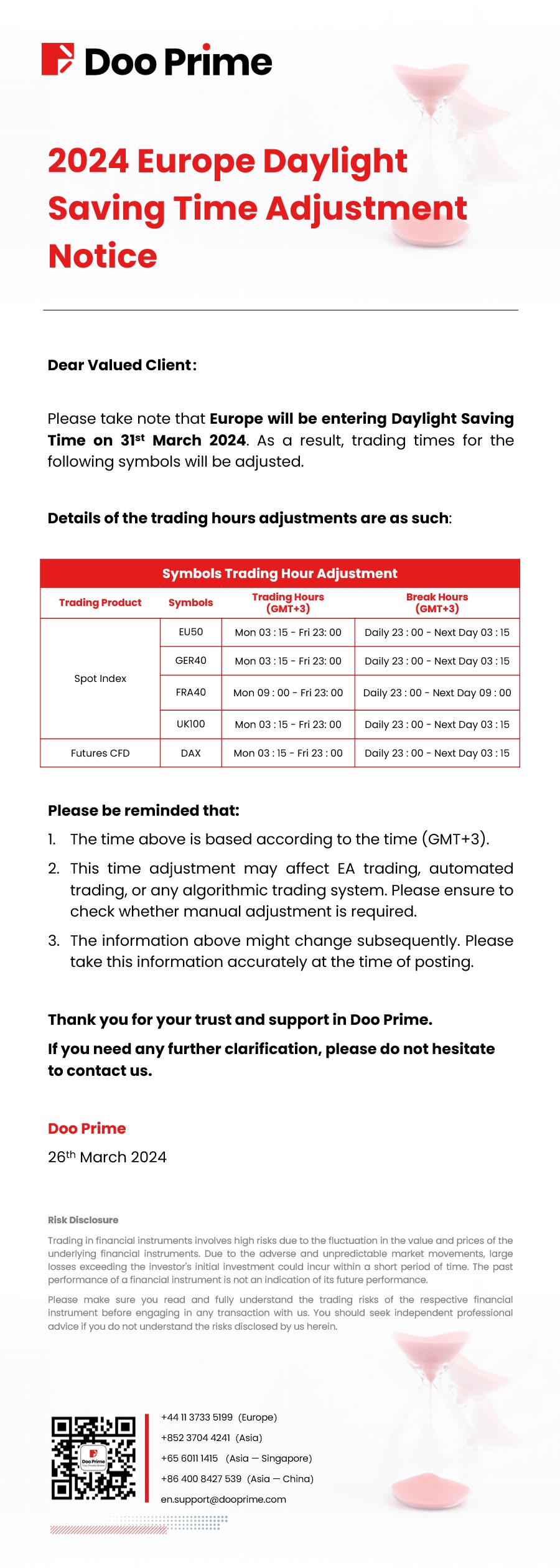 Doo Prime 2024 Europe Daylight Saving Time Adjustment Notice
