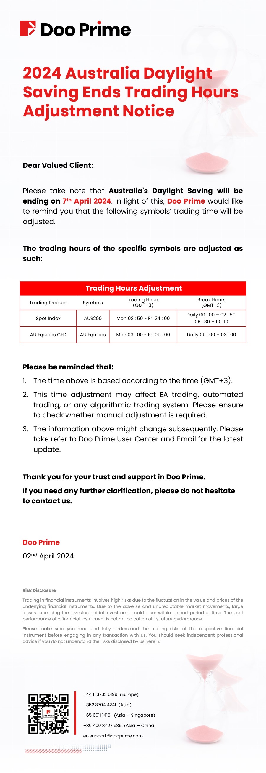 Doo Prime 2024 Australia Daylight Saving Ends Trading Hours Adjustment
